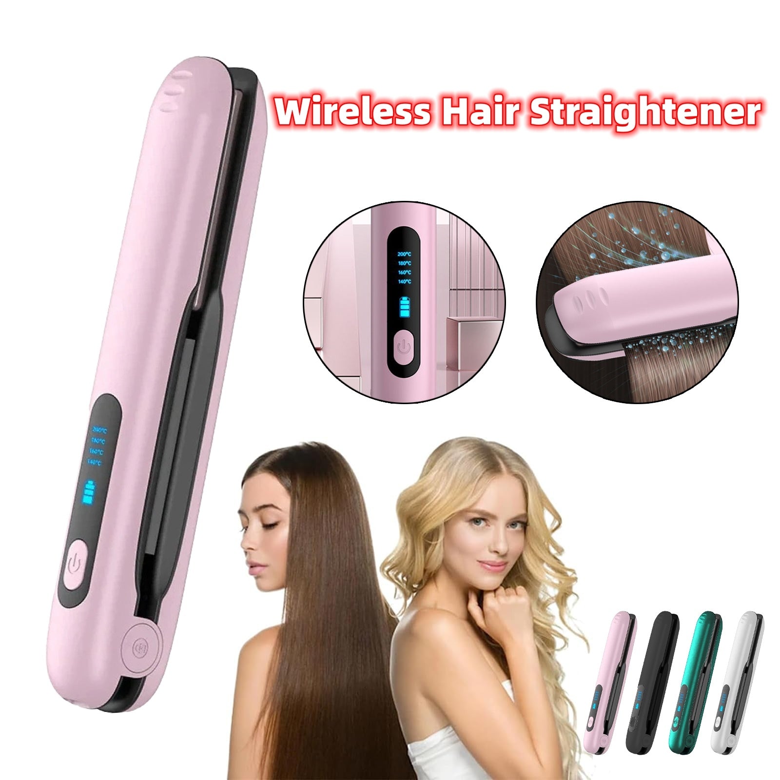 Wireless Hair Straightener Flat Iron Mini 2 IN 1 Roller USB 5000mAh Max 200 Degree Portable Cordless Curler 4 Levels Dry And Wet Uses Wireless Hair Straightener Flat Iron Mini 2 IN 1 Roller USB 5000mAh Max 200 Degree Portable Cordless Curler 4 Levels Dry And Wet Uses